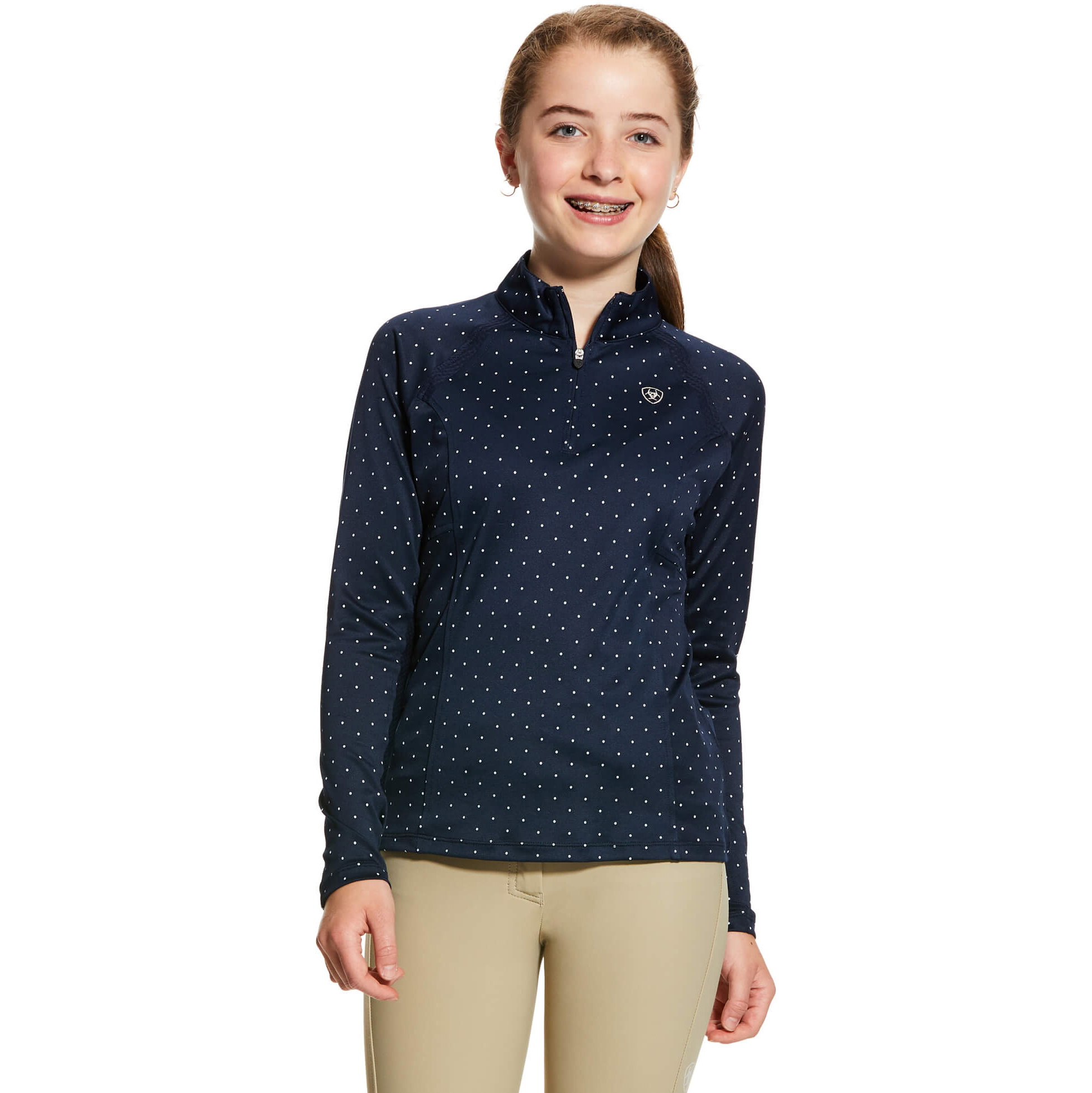 Ariat Girls Sunstopper 2.0 1/4 Zip Base Layer Top 10030444 - Navy Dot